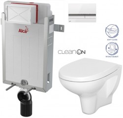 ALCADRAIN Renovmodul - předstěnový instalační systém s bílým/ chrom tlačítkem M1720-1 + WC CERSANIT ARTECO CLEANON + SEDÁTKO (AM115/1000 M1720-1 AT1)