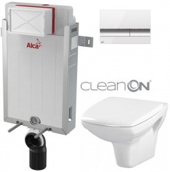 ALCADRAIN Renovmodul - předstěnový instalační systém s bílým/ chrom tlačítkem M1720-1 + WC CERSANIT CLEANON CARINA  + SEDÁTKO (AM115/1000 M1720-1 CA1)