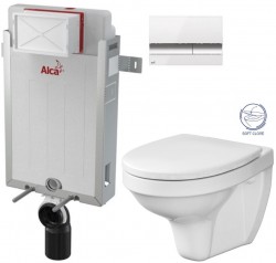 ALCADRAIN Renovmodul - předstěnový instalační systém s bílým/ chrom tlačítkem M1720-1 + WC CERSANIT DELFI + SOFT SEDÁTKO (AM115/1000 M1720-1 DE2)