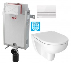 ALCADRAIN Renovmodul - předstěnový instalační systém s bílým tlačítkem M1710 + WC JIKA LYRA PLUS RIMLESS + SEDÁTKO DURAPLAST (AM115/1000 M1710 LY1)