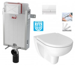 ALCADRAIN Renovmodul - předstěnový instalační systém s bílým tlačítkem M1710 + WC JIKA LYRA PLUS RIMLESS + SEDÁTKO DURAPLAST SLOWCLOSE (AM115/1000 M1710 LY2)