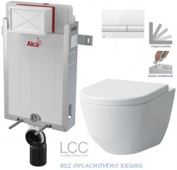 ALCADRAIN Renovmodul - předstěnový instalační systém s bílým tlačítkem M1710 + WC LAUFEN PRO LCC RIMLESS + SEDÁTKO (AM115/1000 M1710 LP2)