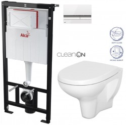 ALCADRAIN Sádromodul - předstěnový instalační systém s bílým/ chrom tlačítkem M1720-1 + WC CERSANIT ARTECO CLEANON + SEDÁTKO (AM101/1120 M1720-1 AT1)