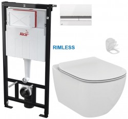 ALCADRAIN Sádromodul - předstěnový instalační systém s bílým/ chrom tlačítkem M1720-1 + WC Ideal Standard Tesi se sedátkem RIMLESS (AM101/1120 M1720-1 TE2)