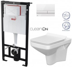 ALCADRAIN Sádromodul - předstěnový instalační systém s bílým tlačítkem M1710 + WC CERSANIT CLEANON COMO + SEDÁTKO (AM101/1120 M1710 CO1)