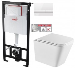 ALCADRAIN Sádromodul - předstěnový instalační systém s bílým tlačítkem M1710 + WC INVENA FLORINA WITH SOFT, včetně soft/close sedátka (AM101/1120 M1710 FL1)