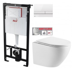 ALCADRAIN Sádromodul - předstěnový instalační systém s bílým tlačítkem M1710 + WC INVENA LIMNOS WITH SOFT, včetně soft/close sedátka (AM101/1120 M1710 LI1)