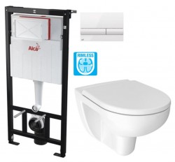 ALCADRAIN Sádromodul - předstěnový instalační systém s bílým tlačítkem M1710 + WC JIKA LYRA PLUS RIMLESS + SEDÁTKO DURAPLAST (AM101/1120 M1710 LY1)