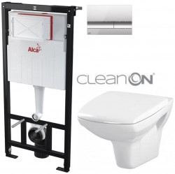 ALCADRAIN Sádromodul - předstěnový instalační systém s chromovým tlačítkem M1721 + WC CERSANIT CLEANON CARINA  + SEDÁTKO (AM101/1120 M1721 CA1)