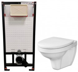 DEANTE Podomítkový rám, pro závěsné WC mísy bez tlačítka + WC CERSANIT DELFI + SEDÁTKO (CST_WC01 X DE1)