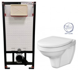 DEANTE Podomítkový rám, pro závěsné WC mísy bez tlačítka + WC CERSANIT DELFI + SOFT SEDÁTKO (CST_WC01 X DE2)