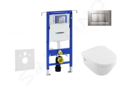 GEBERIT - Duofix Modul pro závěsné WC s tlačítkem Sigma30, matný chrom/chrom + Villeroy Boch - WC a sedátko, DirectFlush, SoftClose, CeramicPlus (111.355.00.5 NB7)