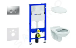 GEBERIT - Duofix Set předstěnové instalace, klozet Alpha se sedátkem, tlačítko Delta21, matný chrom (458.103.00.1 NR3)