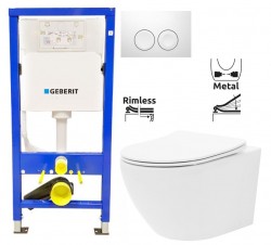 GEBERIT DuofixBasic s bílým tlačítkem DELTA21 + WC REA Carlo Flat Mini Rimless + SEDÁTKO (458.103.00.1 21BI CF1)