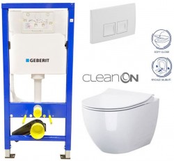 GEBERIT DuofixBasic s bílým tlačítkem DELTA50 + WC CERSANIT ZEN CLEANON + SEDÁTKO (458.103.00.1 50BI HA1)