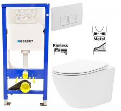 GEBERIT DuofixBasic s bílým tlačítkem DELTA50 + WC REA Carlo Flat Mini Rimless + SEDÁTKO (458.103.00.1 50BI CF1)