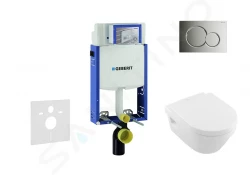 GEBERIT - Kombifix Modul pro závěsné WC s tlačítkem Sigma01, lesklý chrom + Villeroy Boch - WC a sedátko, DirectFlush, SoftClose, CeramicPlus (110.302.00.5 NB2)