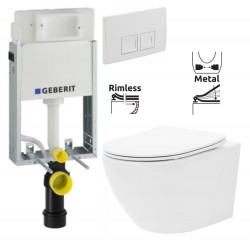 GEBERIT KOMBIFIXBasic vč. bílého  tlačítka DELTA 50 + WC REA Carlo Flat Mini Rimless + SEDÁTKO (110.100.00.1 50BI CF1)