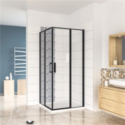 H K - Čtvercový sprchový kout BLACK SAFIR R101, 100x100, se dvěma jednokřídlými dveřmi s pevnou stěnou, rohový vstup (SE-BLACKSAFIRR101)