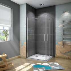 H K - Čtvercový sprchový kout SOLO R101, 100x100 cm se zalamovacími dveřmi, rohový vstup včetně sprchové vaničky z litého mramoru (SE-SOLOR101/THOR100SQ)