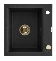 INVENA - Granitový dřez TESALIA, černý s automatickým sifonem, zlatý  (AZ-01-Z41-B)