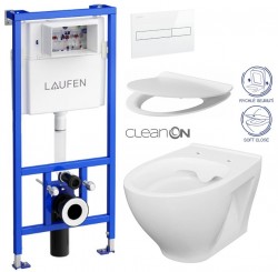 LAUFEN Rámový podomietkový modul CW1 SET s bielym tlačidlom + WC CERSANIT CLEANON MODUO + SEDADLO (H8946600000001BI MO1)