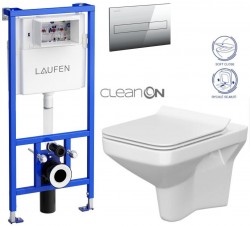 LAUFEN Rámový podomietkový modul CW1 SET s chrómovým tlačidlom + WC CERSANIT CLEANON COMO + SEDADLO (H8946600000001CR CO1)