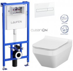 LAUFEN Rámový podomítkový modul CW1 SET s bílým tlačítkem + WC CERSANIT CLEANON CREA čtverec + SEDÁTKO (H8946600000001BI CR2)