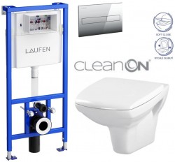 LAUFEN Rámový podomítkový modul CW1 SET s chromovým tlačítkem + WC CERSANIT CLEANON CARINA + SEDÁTKO (H8946600000001CR CA2)