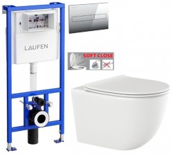 LAUFEN Rámový podomítkový modul CW1 SET s chromovým tlačítkem + WC INVENA TINOS  + SEDÁTKO (H8946600000001CR NO1)