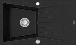 MEXEN - Cesar granitový dřez 1 s odkapávačem 775x470 mm, černá / stříbrná metalíza (6514771010-73)