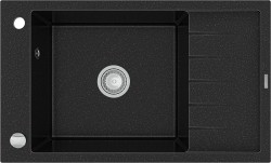 MEXEN - Elias granitový dřez 1 mísa dřez s vypouštěním krátký Board 795x480 mm, černá / kovové stříbro (6511791005-73)