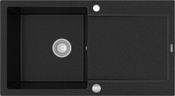 MEXEN - Leo granitový dřez 1 s odkapávačem 900x500 mm, černá / stříbrná metalíza (6501901010-73)