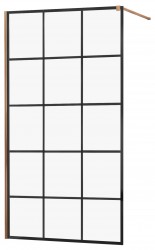 MEXEN/S - KIOTO Sprchová zástěna WALK-IN 100x200 cm 8 mm, růžové zlato, černý vzor 1 (800-100-101-60-77)