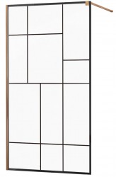 MEXEN/S - KIOTO Sprchová zástěna WALK-IN 110x200 cm 8 mm, růžové zlato, černý vzor 2 (800-110-101-60-78)