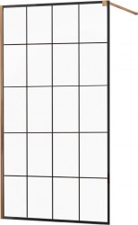 MEXEN/S - KIOTO Sprchová zástěna WALK-IN 130x200 cm 8 mm, růžové zlato, černý vzor 1 (800-130-101-60-77)