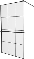 MEXEN/S - KIOTO Sprchová zástěna WALK-IN s poličkou a držákem ručníků 100 x 200, transparent/černá 8 mm, černá (800-100-121-70-77)