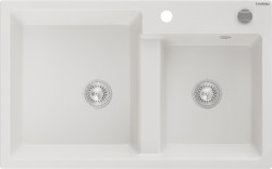 MEXEN - Tomas granitový dřez 2-bowl 800x500 mm, bílá, sifon chrom (6516802000-20)