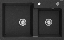 MEXEN - Tomas granitový dřez 2-bowl 800x500 mm,černá/metalik, sifon chrom (6516802000-73)