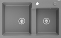 MEXEN - Tomas granitový dřez 2-bowl 800x500 mm, šedý, sifon chrom (6516802000-71)