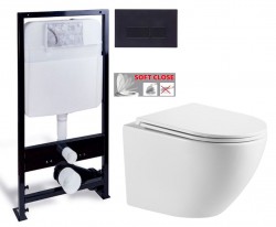 PRIM předstěnový instalační systém s černým tlačítkem  20/0044+ WC INVENA LIMNOS WITH SOFT, včetně soft/close sedátka (PRIM_20/0026 44 LI1)