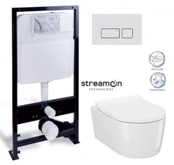 PRIM předstěnový instalační systém s chromovým matným tlačítkem  20/0040 + WC CERSANIT INVERTO  + SEDÁTKO DURAPLAST SOFT-CLOSE (PRIM_20/0026 40 IN1)