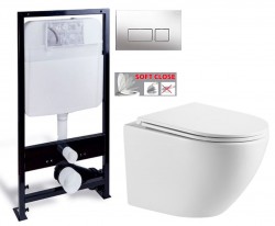 PRIM předstěnový instalační systém s chromovým tlačítkem  20/0041+ WC INVENA LIMNOS WITH SOFT, včetně soft/close sedátka (PRIM_20/0026 41 LI1)