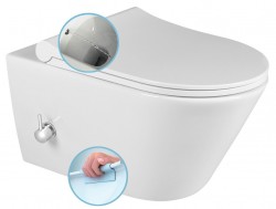 SAPHO - AVVA CLEANWASH závěsná WC mísa, Rimless, integrovaná baterie a bidet. sprška, 35,5x53cm, bílá (100315)