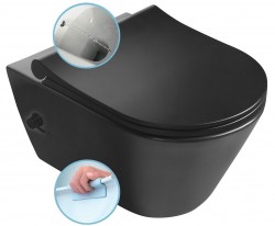 SAPHO - AVVA CLEANWASH závěsná WC mísa, Rimless, integrovaná baterie a bidet. sprška, 35,5x53cm, černá mat (100315-110)