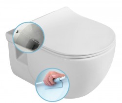 SAPHO - BRILLA CLEANWASH závěsná WC mísa s bidetovou sprškou, Rimless, 36,5x53cm, bílá (100612)