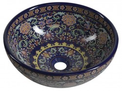 SAPHO - PRIORI keramické umyvadlo na desku, Ø 41 cm, fialová s ornamenty (PI022)