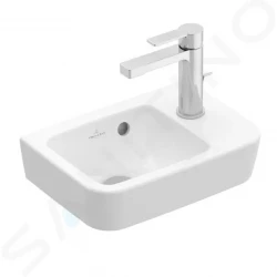 VILLEROY & BOCH - O.novo Umývátko Compact 360x250 mm, s přepadem, 1 otvor pro baterii vpravo, CeramicPlus, alpská bílá (434336R1)